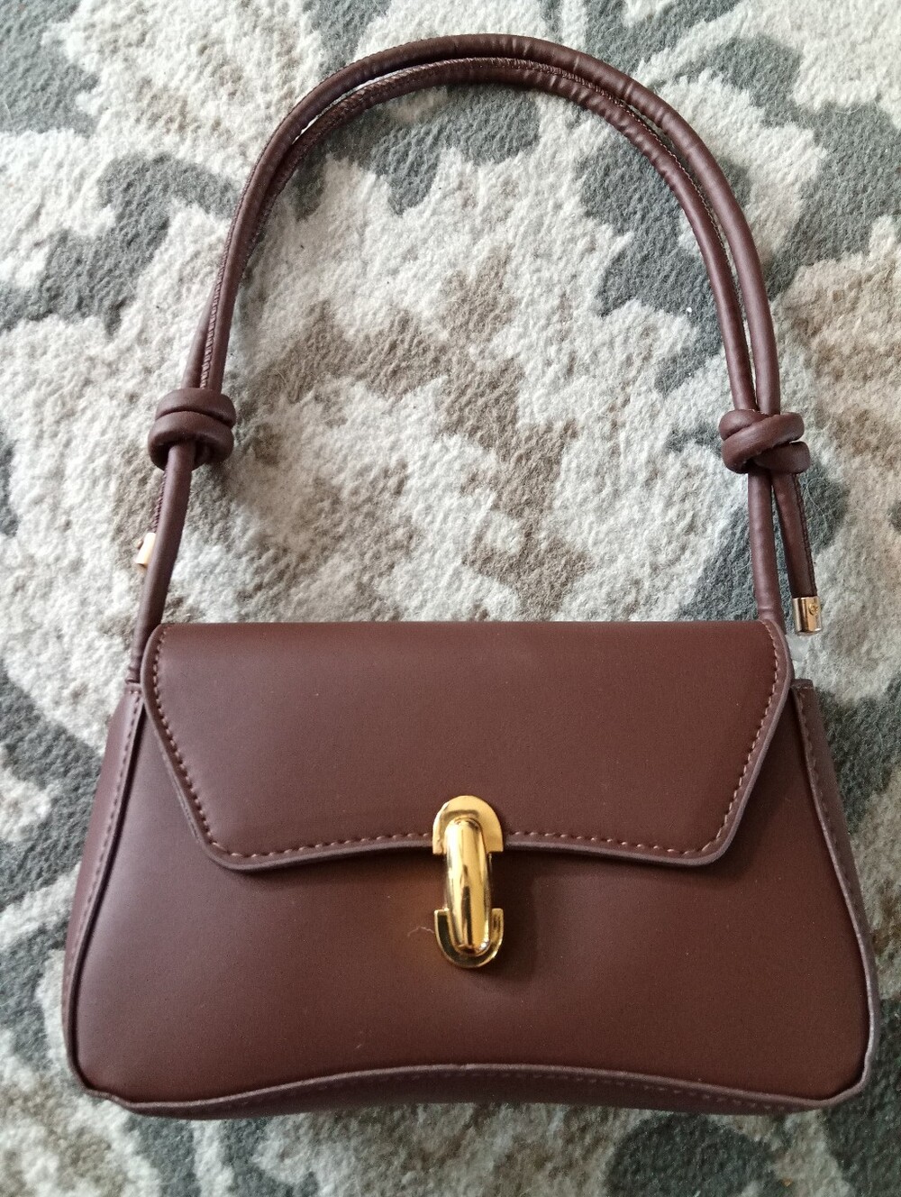 Women's Coffee French Style Niche Underarm Bag W/Gold Hardware